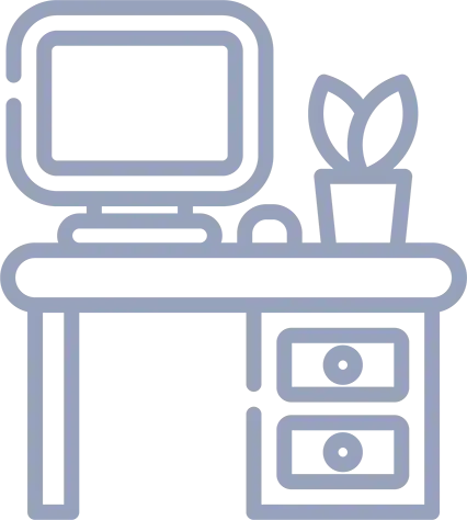 Office desk icon representing fully equipped private offices