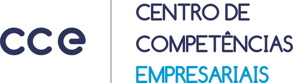 logotipo do CCE com texto Centro de Competências Empresariais em azul